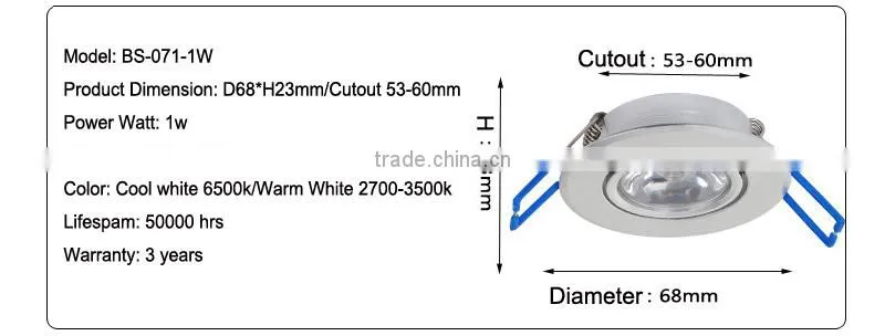 Mini Watt 3w Rotatable Round Brighten Led Down Light