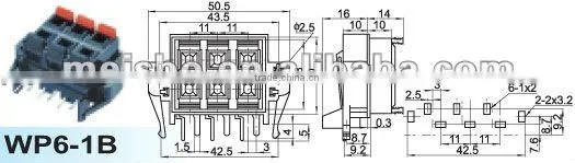 Six pole push type wire terminal clip