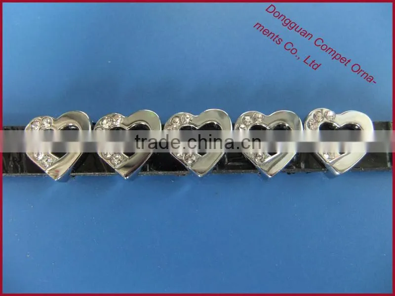 10mm Wearing Parts Half Rhinestones Slide Heart Charm Wholesale