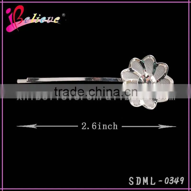 Wholesale metal silver flower hair pin,hot selling fancy kids hair clip,hair pins for girls