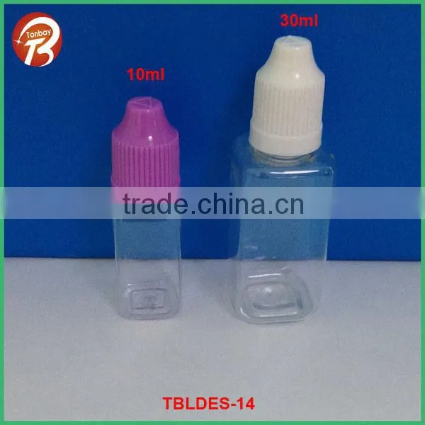 10ml 30ml PET plastic square E-liquid bottle with thin dropper&childproof cap
