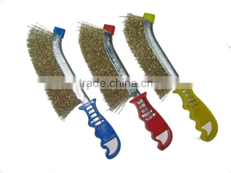 scratch hand brush with plastic,manual latonado mango plastico
