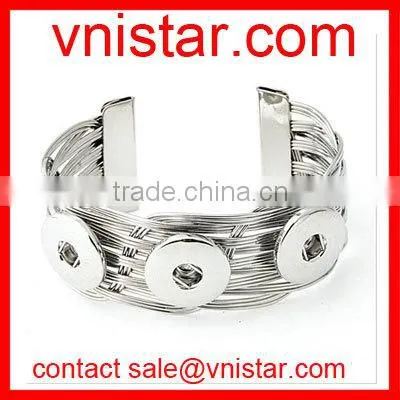 Vnistar alloy metal snap button cuff bangle jewelry for 18mm snap button charm wholesale NBR005-1