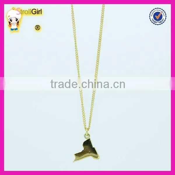 Custom wholesale 925 sterling silver map design 14K gold necklace