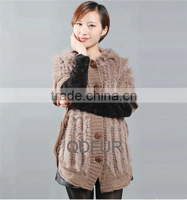 QD27881 china supplier garments of karachi rabbit fur knitting jacket clothes for woman jackets