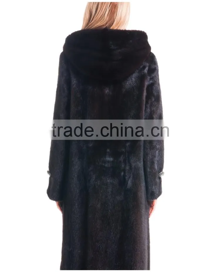 2015 Autumn And Winter Women Medium length Coat With Mink Fur Hat Overcoat