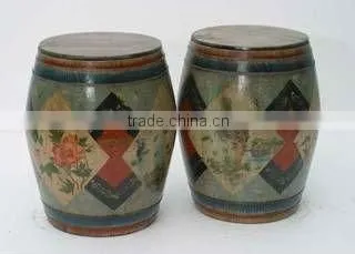 chinese antique wooden painted drum stool