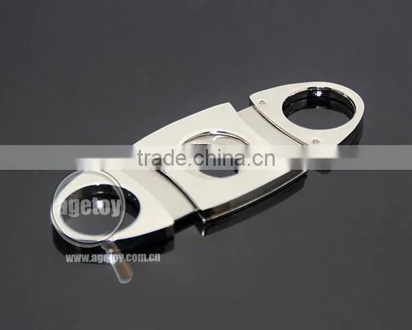 Pocket Portable Oval Cigar Scissors High Quality Silver Stainless Steel Double Blade Knife Super Sharp Metal Cigar Cutter