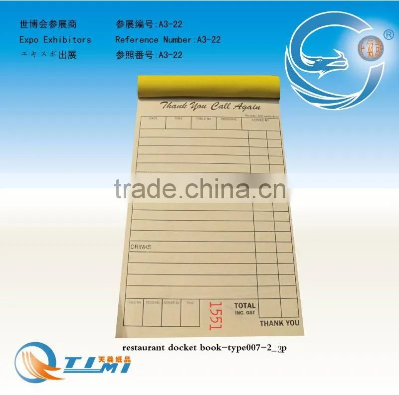 restaurant docket book,take away docket book,