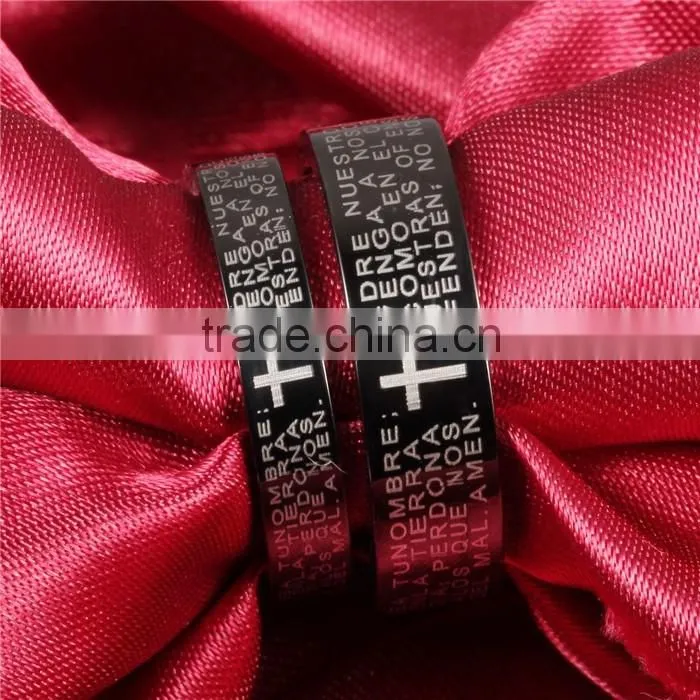 fashion design 2016 black plated cross stainless steel ring engraving