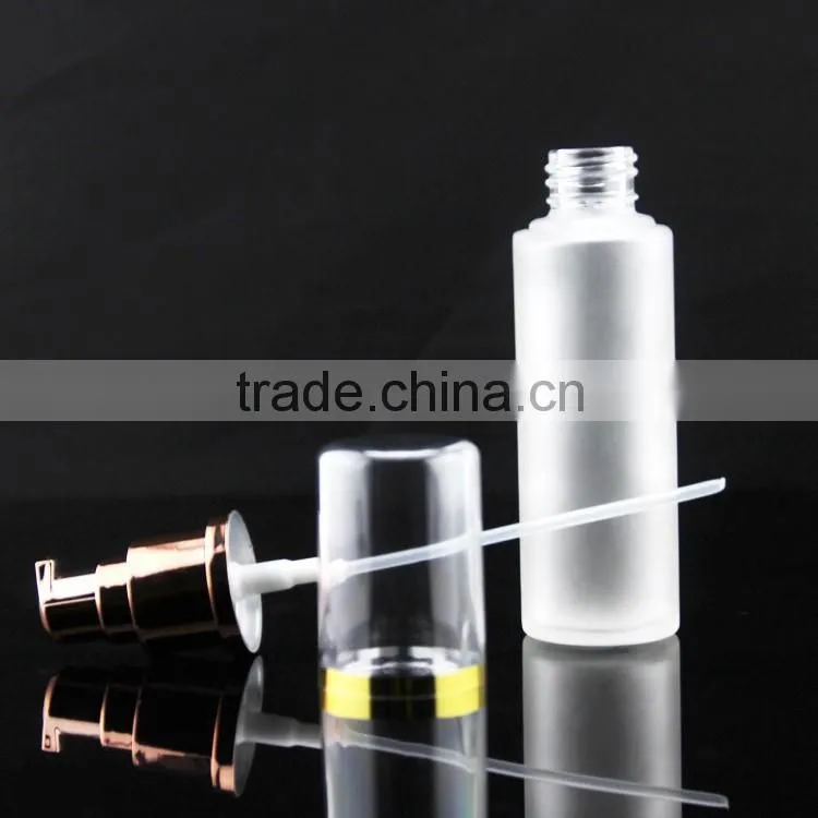 whole sale frosted glass bottle with metal press pump