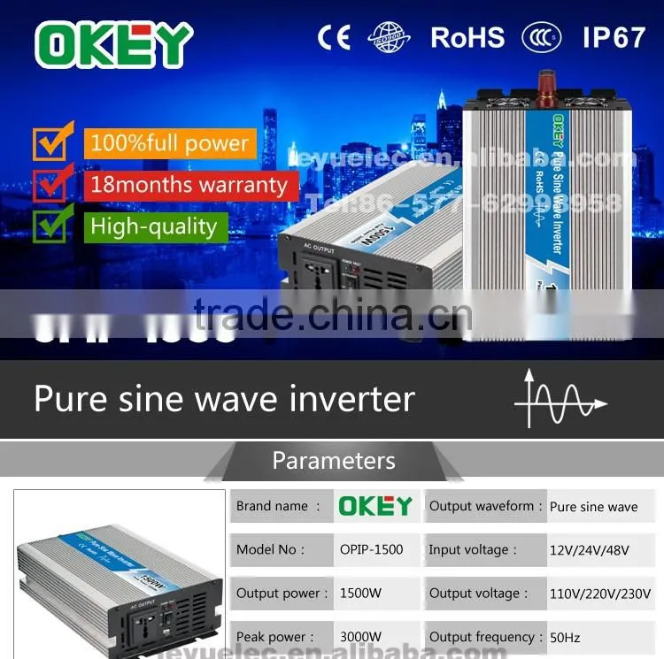 Reliable Factory DC to AC Pure Sine Wave Power Inverter OPIP-1500 W DC Input 12V with Off Grid Solar Power System