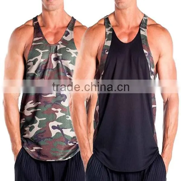Men's Fitness Two Tone Dri Fit Poly Stringer Tank Top(YCT-C0322)