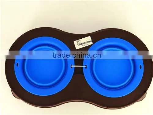 collapsible double silicone pet bowl 100% Food Grade Non-toxic foldable