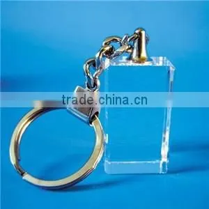 Wholesale custom 3d laser engraved blank led crystal keychain/key ring /keyholder for souvenir gift