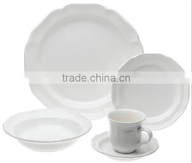 Beautiful embossed design dinner set White porcelain dinnerware