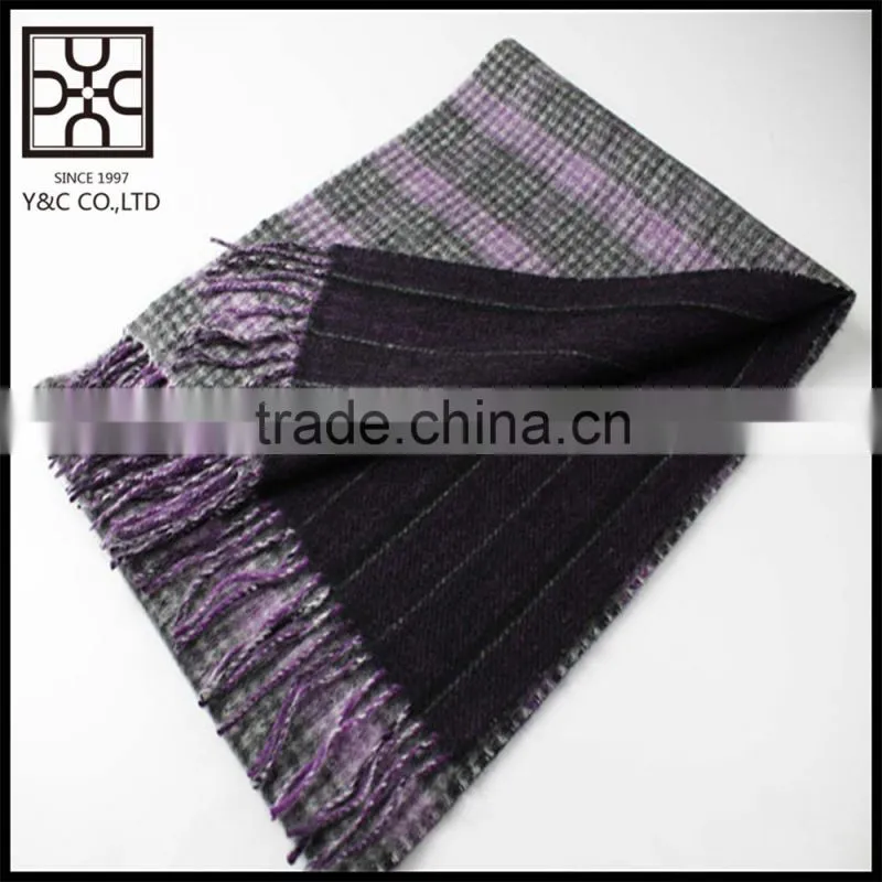 Double Sided Checked Wool Plain Scarf with Fringe