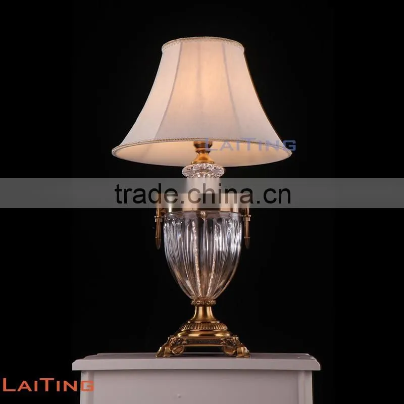 Brush Brass Crystal Vintage Table Lamp with Off White Fabric Lampshade 2297