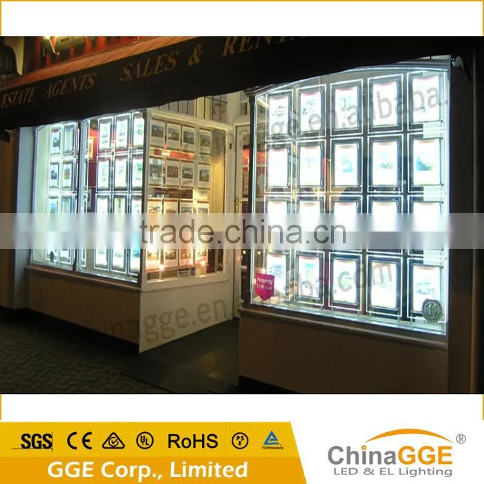 Slim backlight LED frame acrylic light panel real estate agents window display