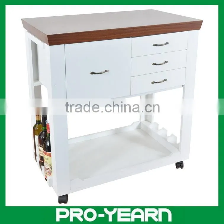 Bamboo Kitchen Serving Trolley Service Cart with Food Keeping Drawers and Casters Wheels for Sale