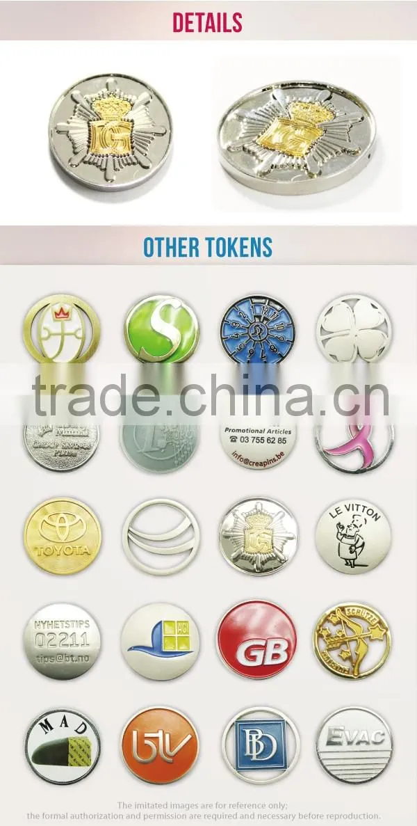 Customized cheap plastic / metal 1 euro supermarket trolley coin token