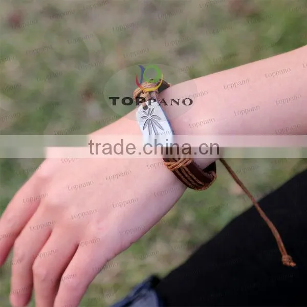 Fashion design brown leather braided handmade leather bracelet wholesale