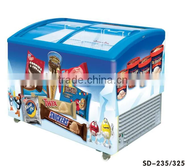 curved glass door chest freezer ice cream freezer commercial showcase display freezer