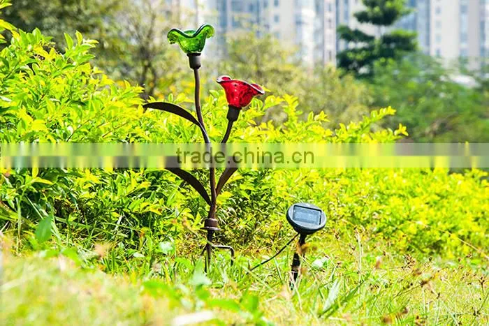 LED solar flower light/solar garden lamp/ outdoor pin lamp/red green transparent glass light