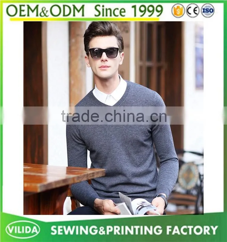 Custom winter mens 100% woolen knitted sweater new design V neck blank knitted sweater