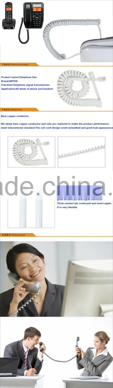 26AWG 7x0.16mm copper stranded pp core 100 ft telephone cord with CE certificate