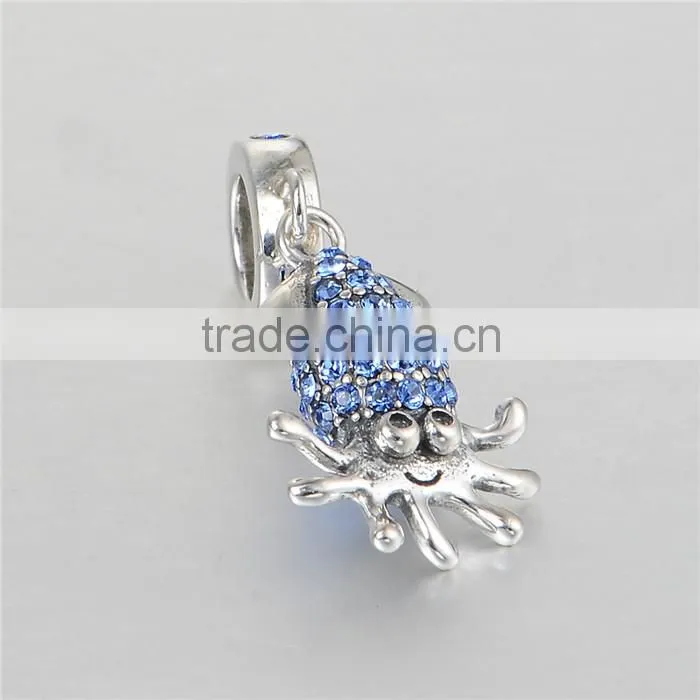 2016 Fashion Inkfish Sea Animal Pendants With Blue Rhinestones