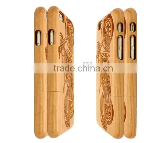 Universal cherry wood Engraving COOL MOTORCYCLE two parts phone case for Iphone 6