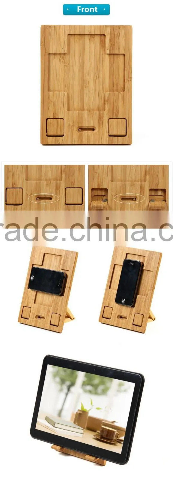 Wholesale Bamboo Mobile Phone Stand Wood Stand for iPad with 4 Hidden Slots