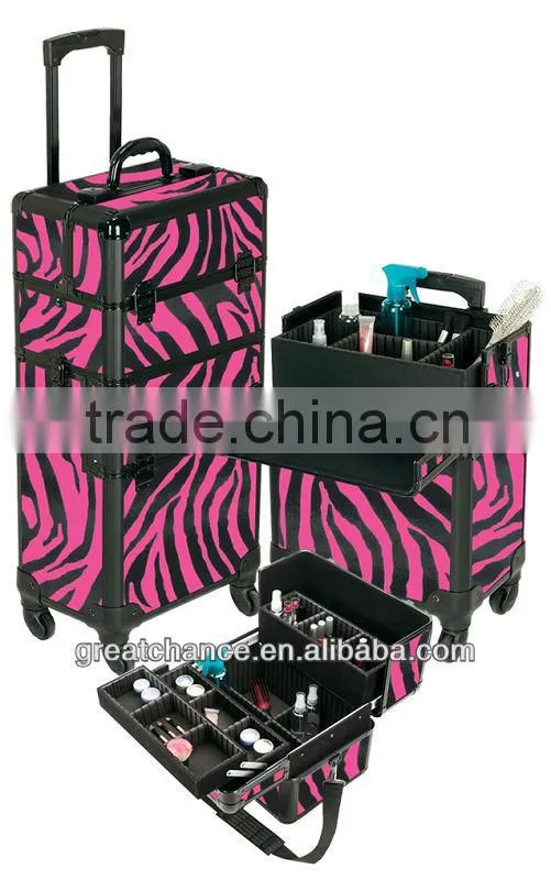 Seya 2 in 1 Rolling Makeup Cosmetic Train Case Beauty Kit 4-Wheel Zebra