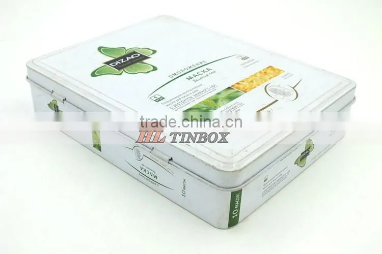 Rectangular Facemask Cosmetics Metal Tin Box with Hinged Lid