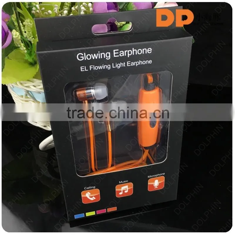 Visible Luminous earphone customized logo el wire earphone glowing with microphone
