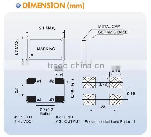 2.0x1.6mm SMD Crystal Oscillator (3.3V)