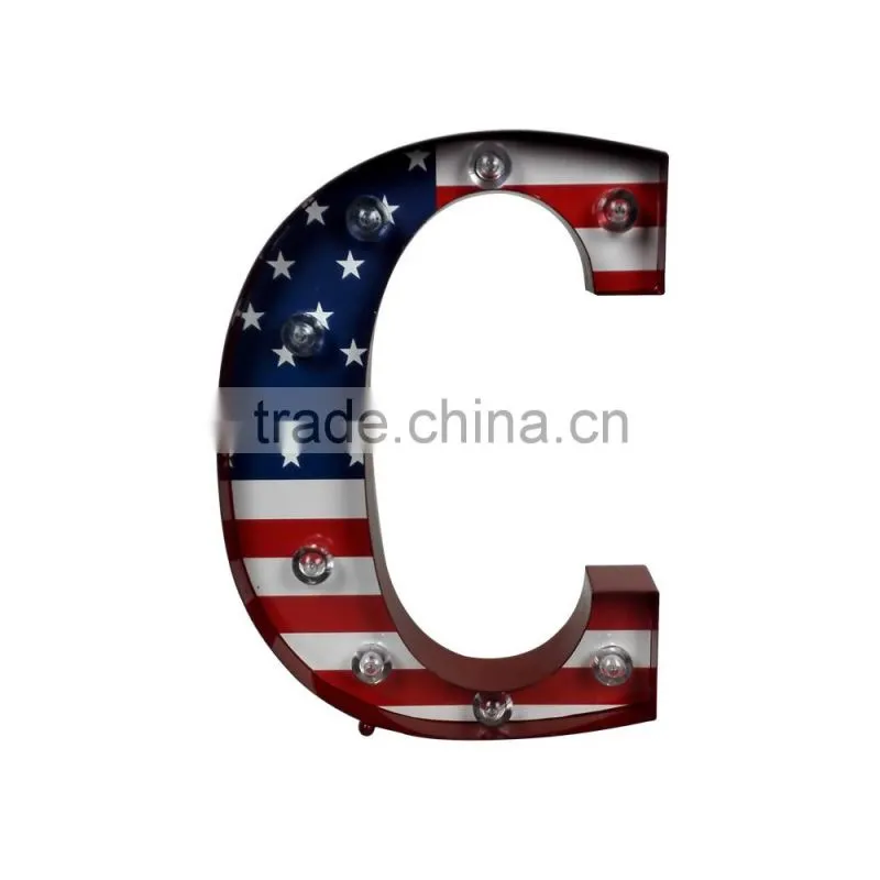 Store More Star-stripe Letter C Metal LED Light For Wall Art
