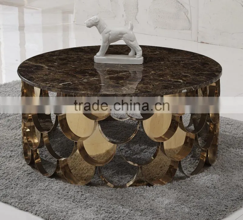 C396 Living Room Rose Gold Furniture Marble Top Coffee Table