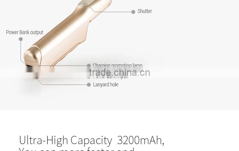 2016 Profession Design Enhancing Light Selfie Stick with Power Bank Portable Monopod with Mirror