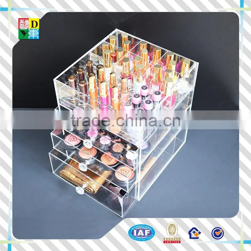 High quality acrylic box with drawers for nail polish,2015 modern design acrylic organizer with lid for jewelry / cosmetics