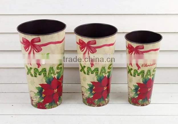 Hot Sale s/3 Xmas metal planter, ceramic teacup planter pot,large metal planters