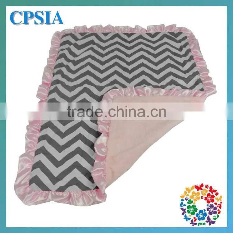 White & Grey Chevron Baby Blanket With Polk Dots Ruffles Made In China Wholesale Wool Blanket