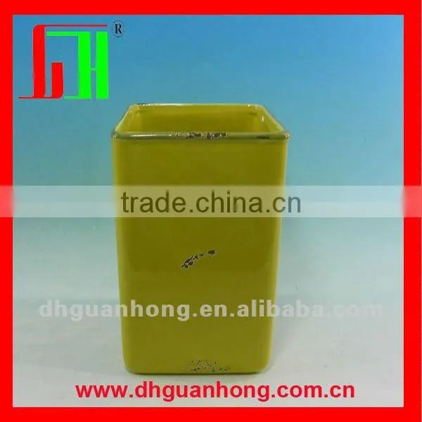Green square enamel flower pot