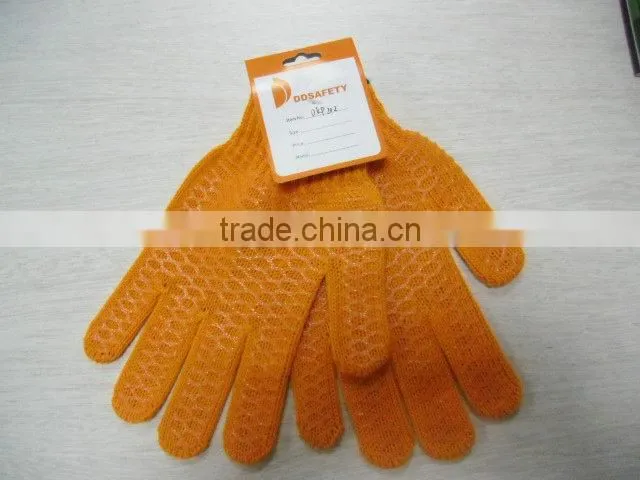 Orange Cotton Polyester String Knitted PVC Both Sides Safety Fishing Gloves From DDsafety