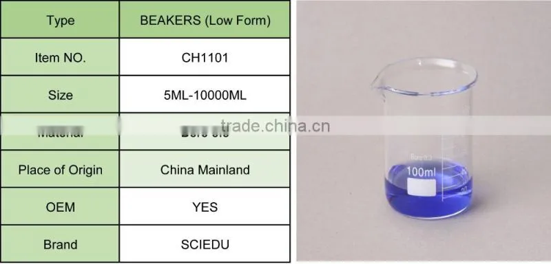 Lab Beakers 500ml Graduated Low Form Glass Beaker