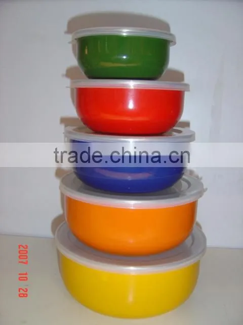 enamel storage bowl mixing bowl salad bowl food container enamel bowl with PP lid