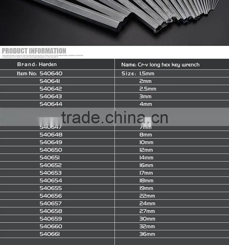 Professional Chrome Vanadium Hand Tool Long Hex Key Wrench