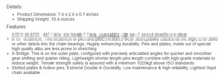 KMC X9SL Super Light 9 Speed Titanium Gold Bicycle Chain