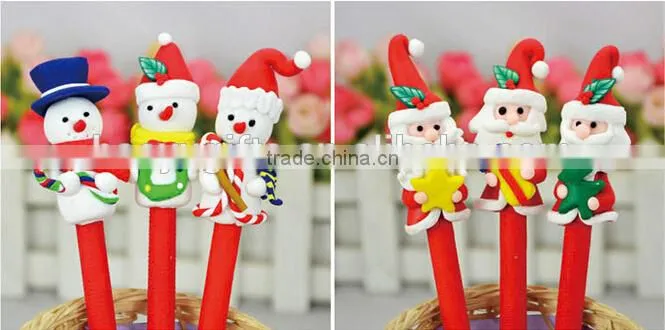 Top Selling Christmas Polymer Clay Ballpoint Pen Promotional Custom Logo Polymer Clay Pen Santa Claus Snowman Shape Pen